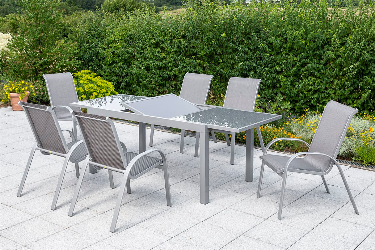 Merxx Gartenmöbelset Amalfi 7tlg. Aluminium, Textil silber, diamantbraun