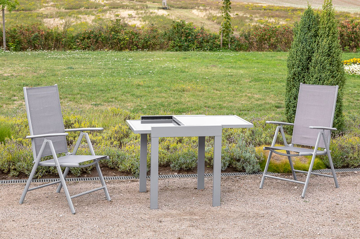 Merxx Gartenmöbelset Amalfi 3tlg. Aluminium, Textil silber, diamantbraun