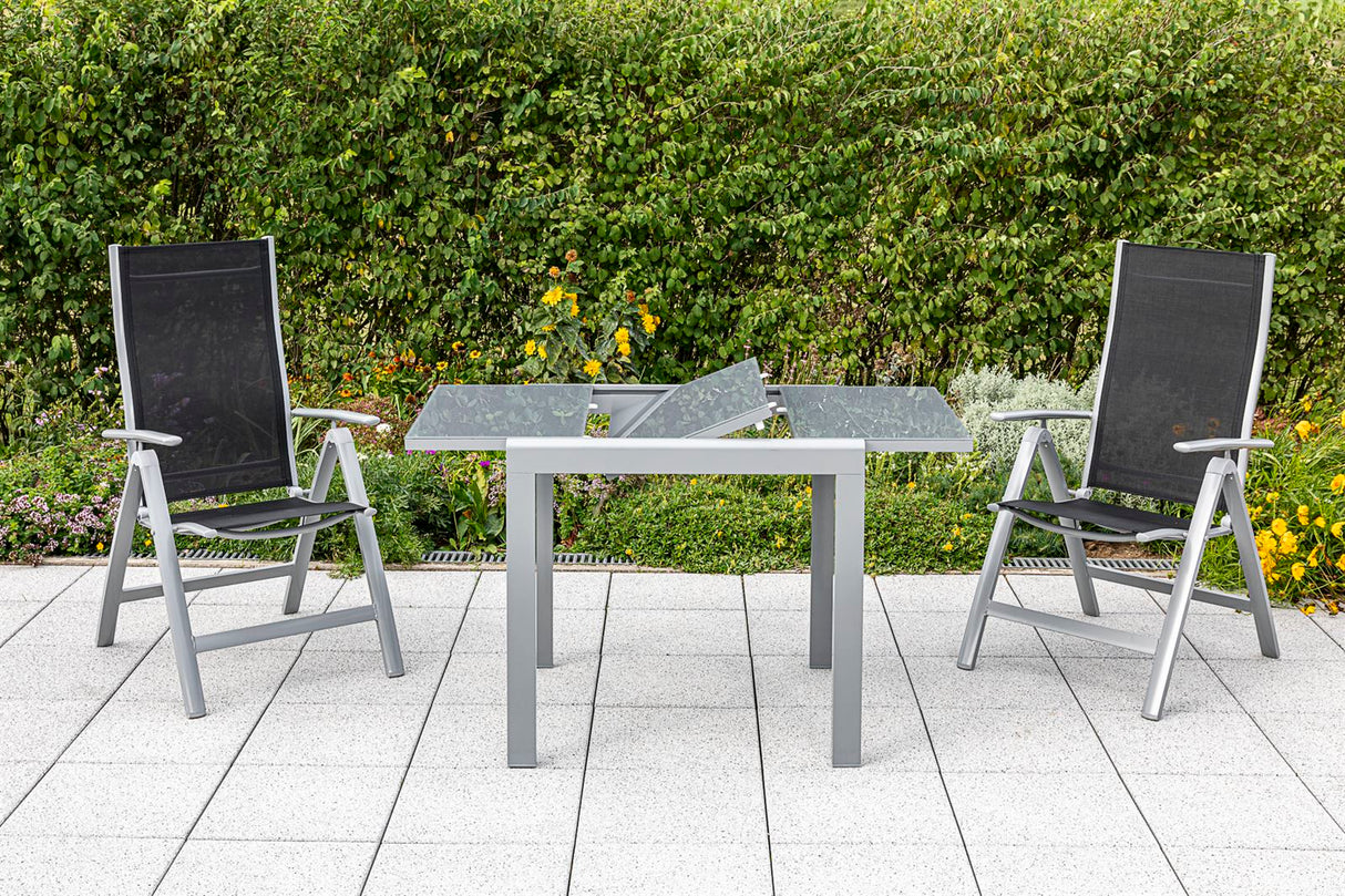 Merxx Gartenmöbelset Carrara 3tlg. Aluminium, Textil silber, schwarz