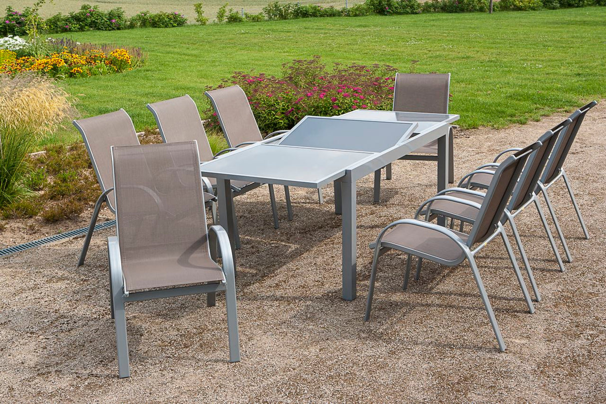 Merxx Gartenmöbelset Amalfi 9tlg. Aluminium, Textil silber, taupe