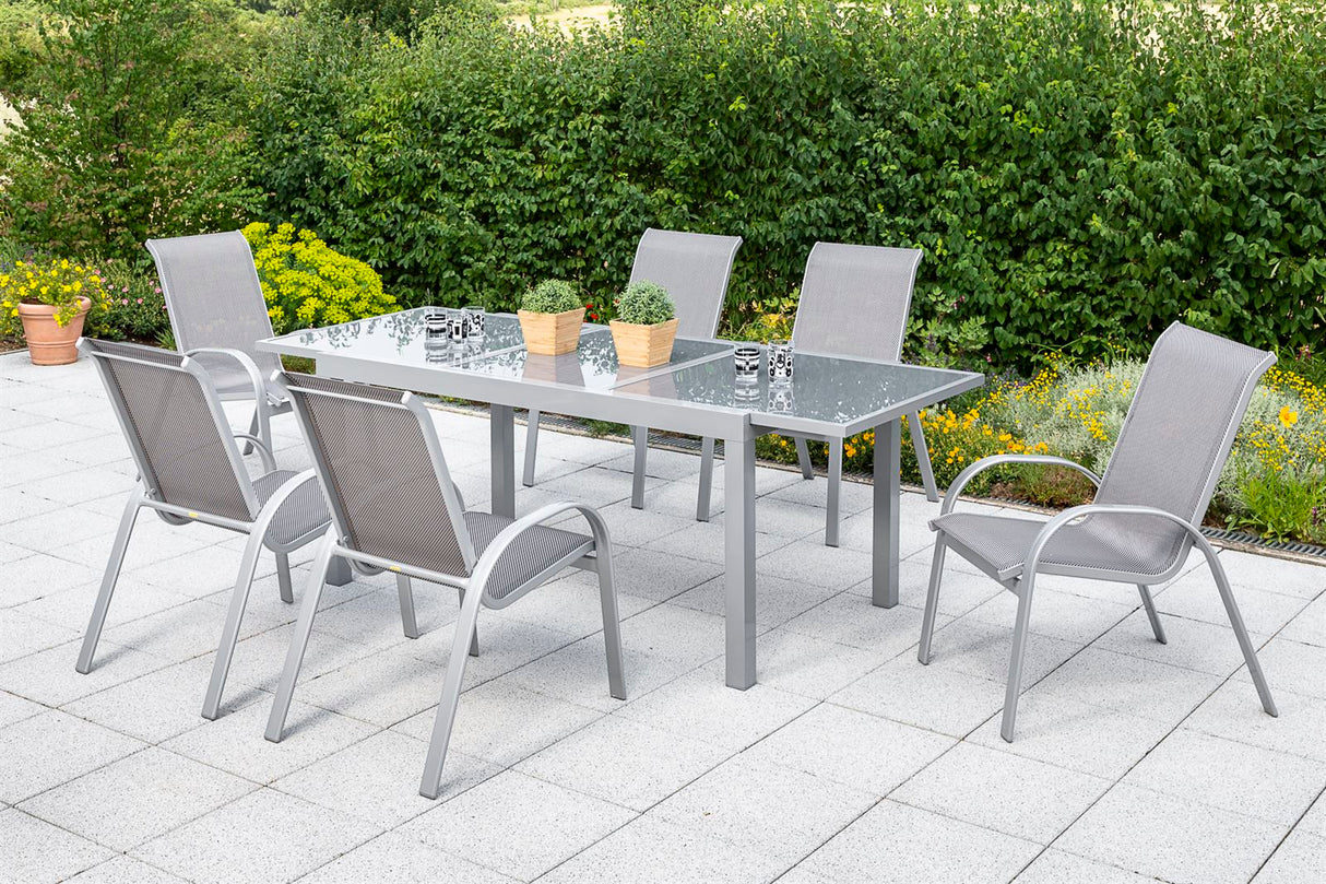 Merxx Gartenmöbelset Amalfi 7tlg. Aluminium, Textil silber, diamantbraun