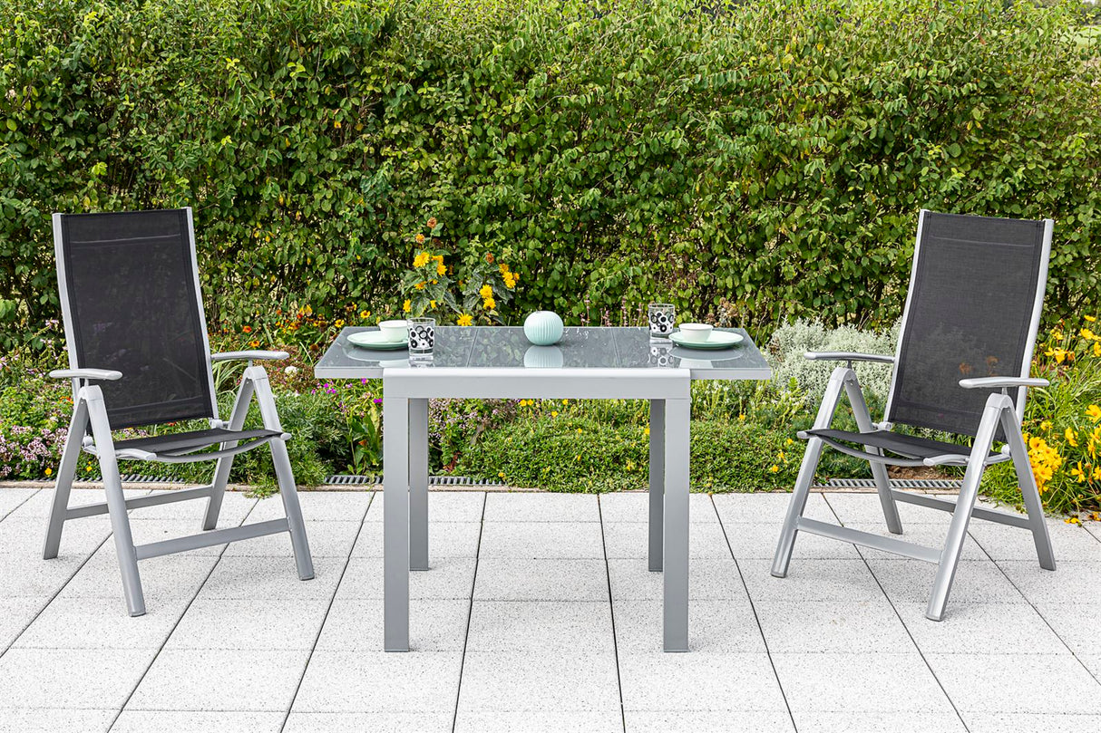 Merxx Gartenmöbelset Carrara 3tlg. Aluminium, Textil silber, schwarz