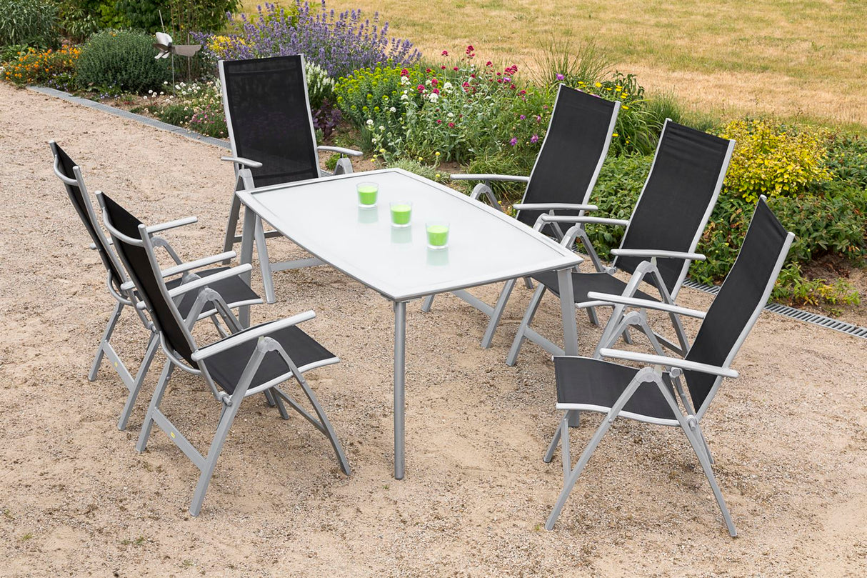 Merxx Gartenmöbelset Carrara 7tlg. Aluminium, Textil silber, schwarz