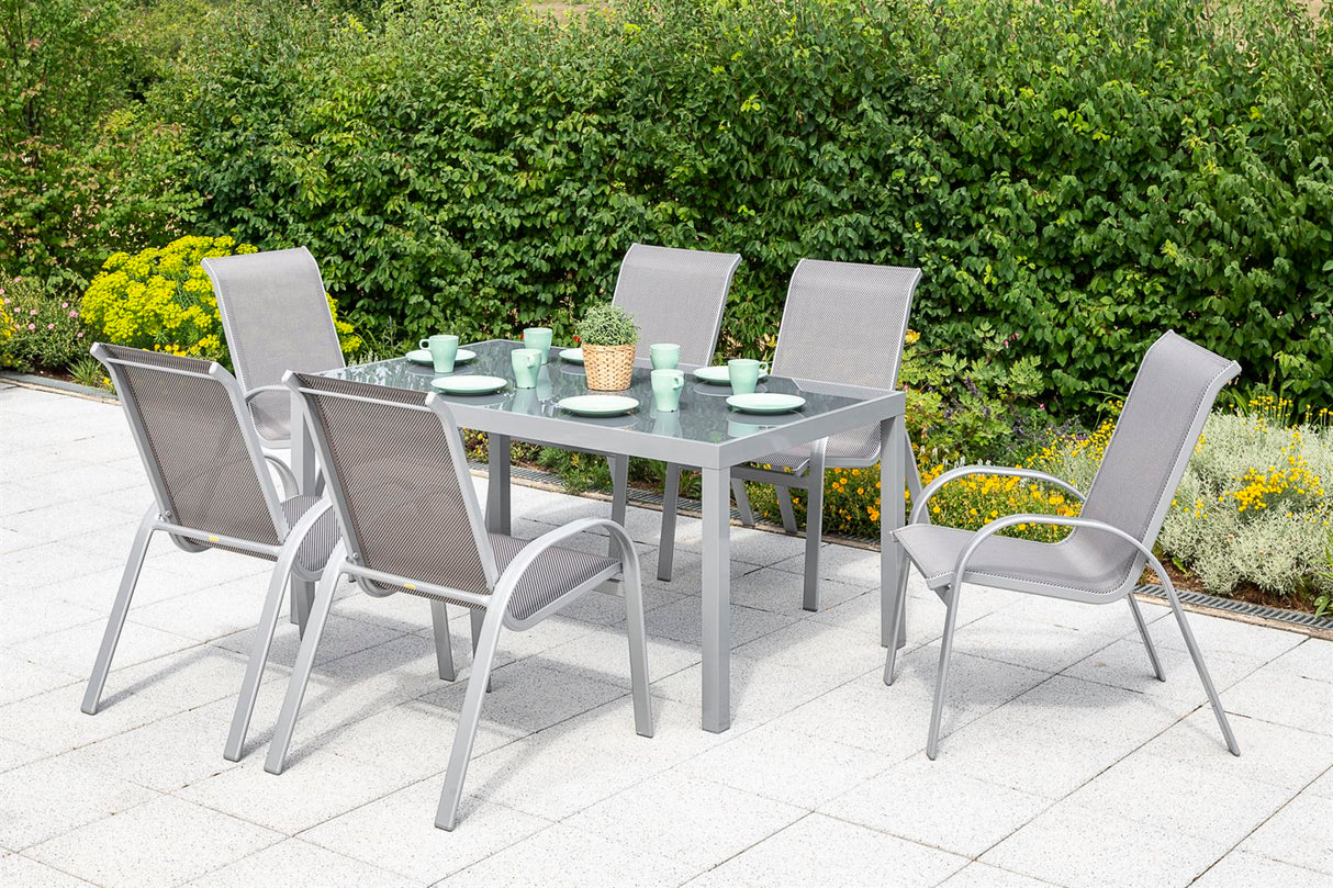 Merxx Gartenmöbelset Amalfi 7tlg. Aluminium, Textil silber, diamantbraun