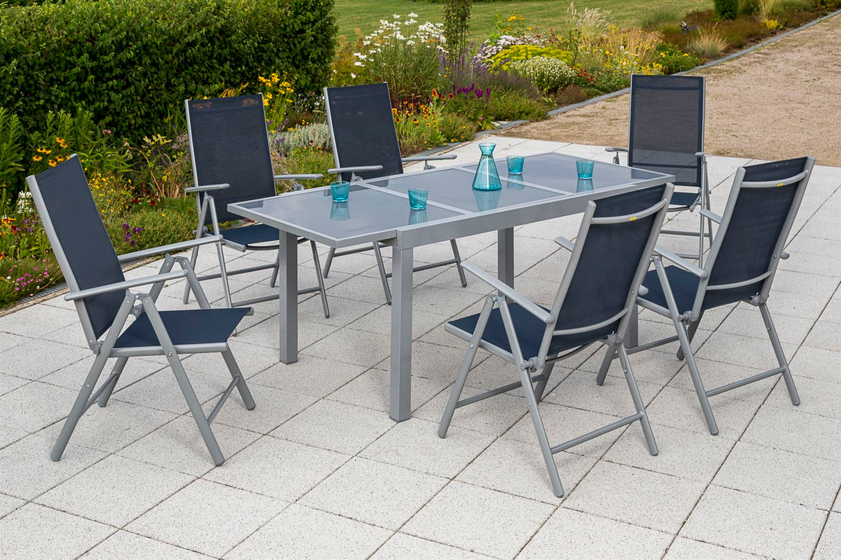 Merxx Gartenmöbelset Amalfi 7tlg. Aluminium, Textil silber, marineblau