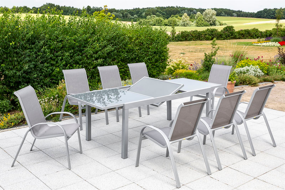 Merxx Gartenmöbelset Amalfi 9tlg. Aluminium, Textil silber, diamantbraun