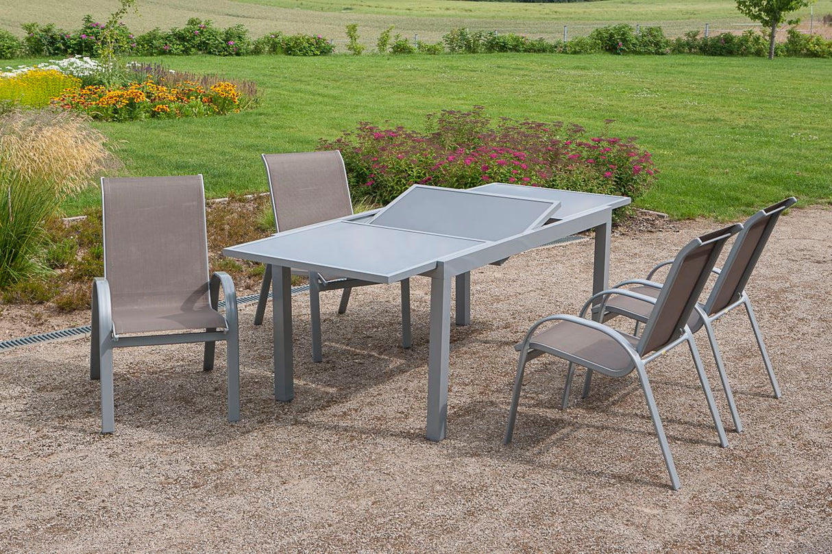 Merxx Gartenmöbelset Amalfi 5tlg. Aluminium, Textil silber, taupe