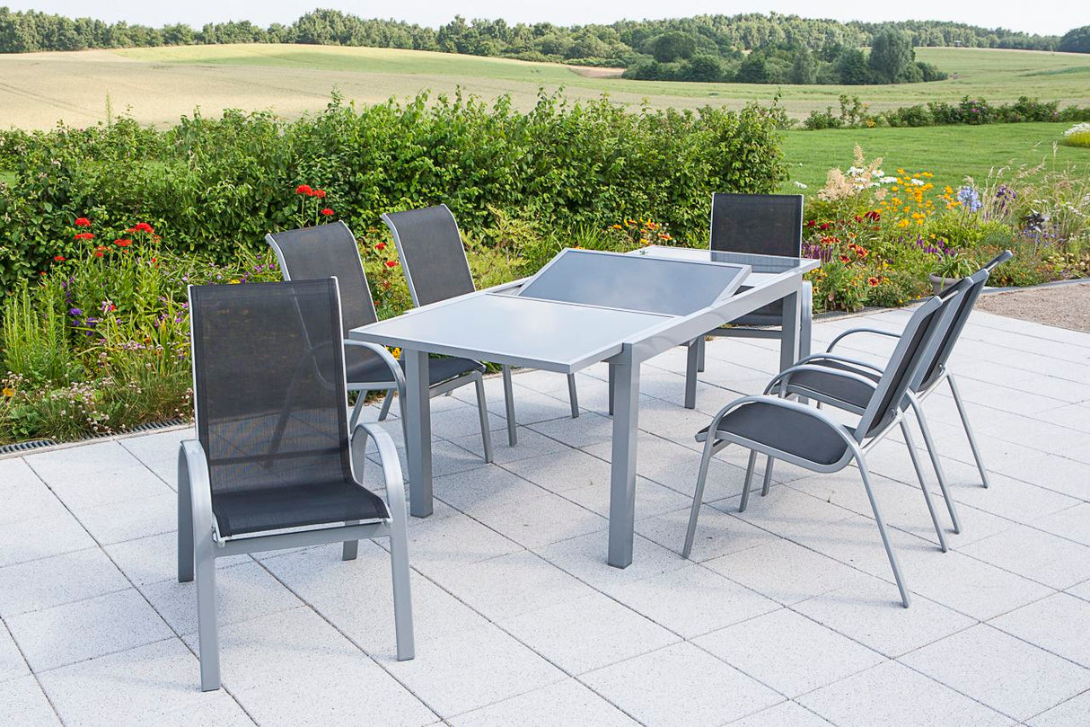 Merxx Gartenmöbelset Amalfi 7tlg. Aluminium, Textil Silber, schwarz