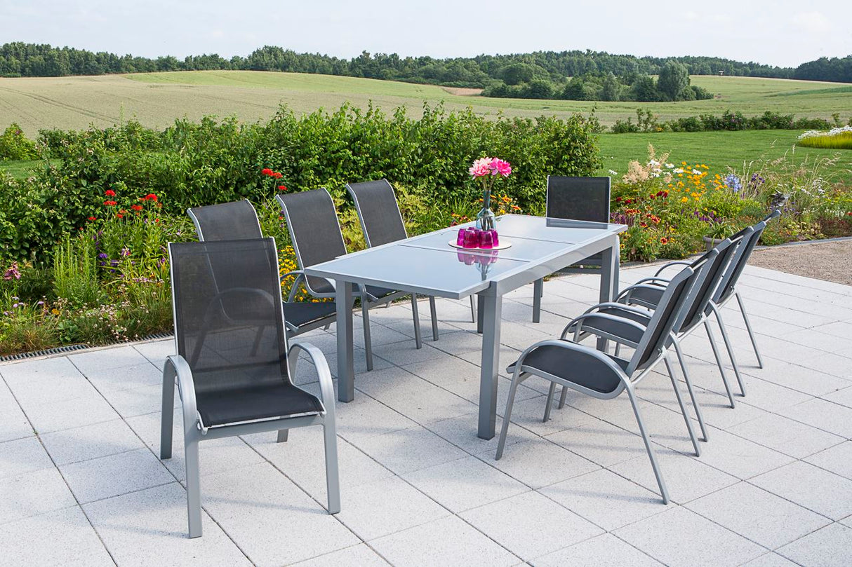 Merxx Gartenmöbelset Amalfi 9tlg. Aluminium, Textil Silber, schwarz