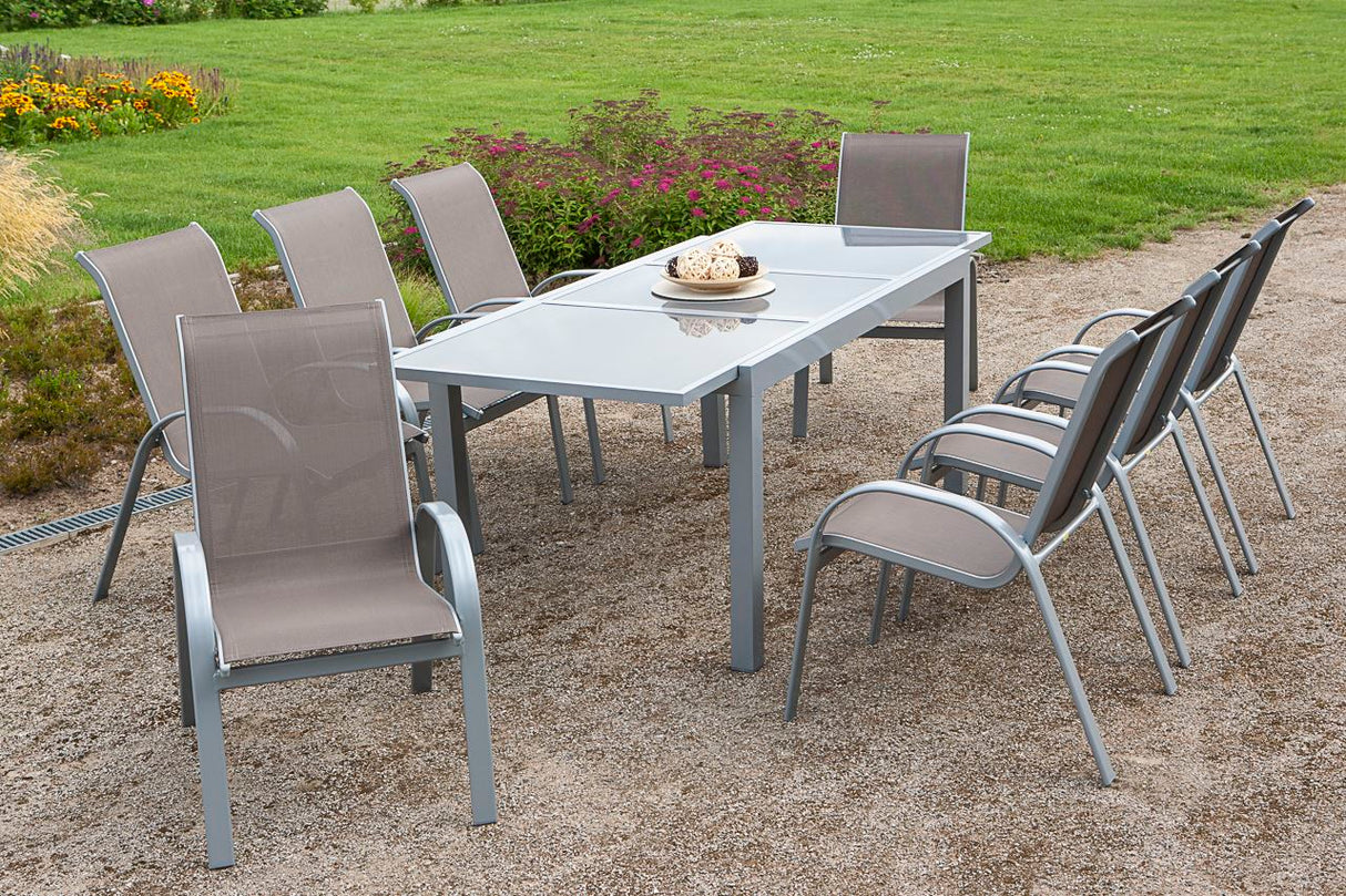 Merxx Gartenmöbelset Amalfi 9tlg. Aluminium, Textil silber, taupe