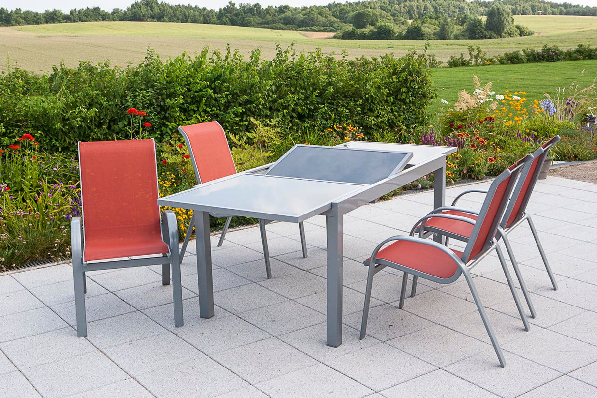 Merxx Gartenmöbelset Amalfi 5tlg. Aluminium, Textil silber, terracotta