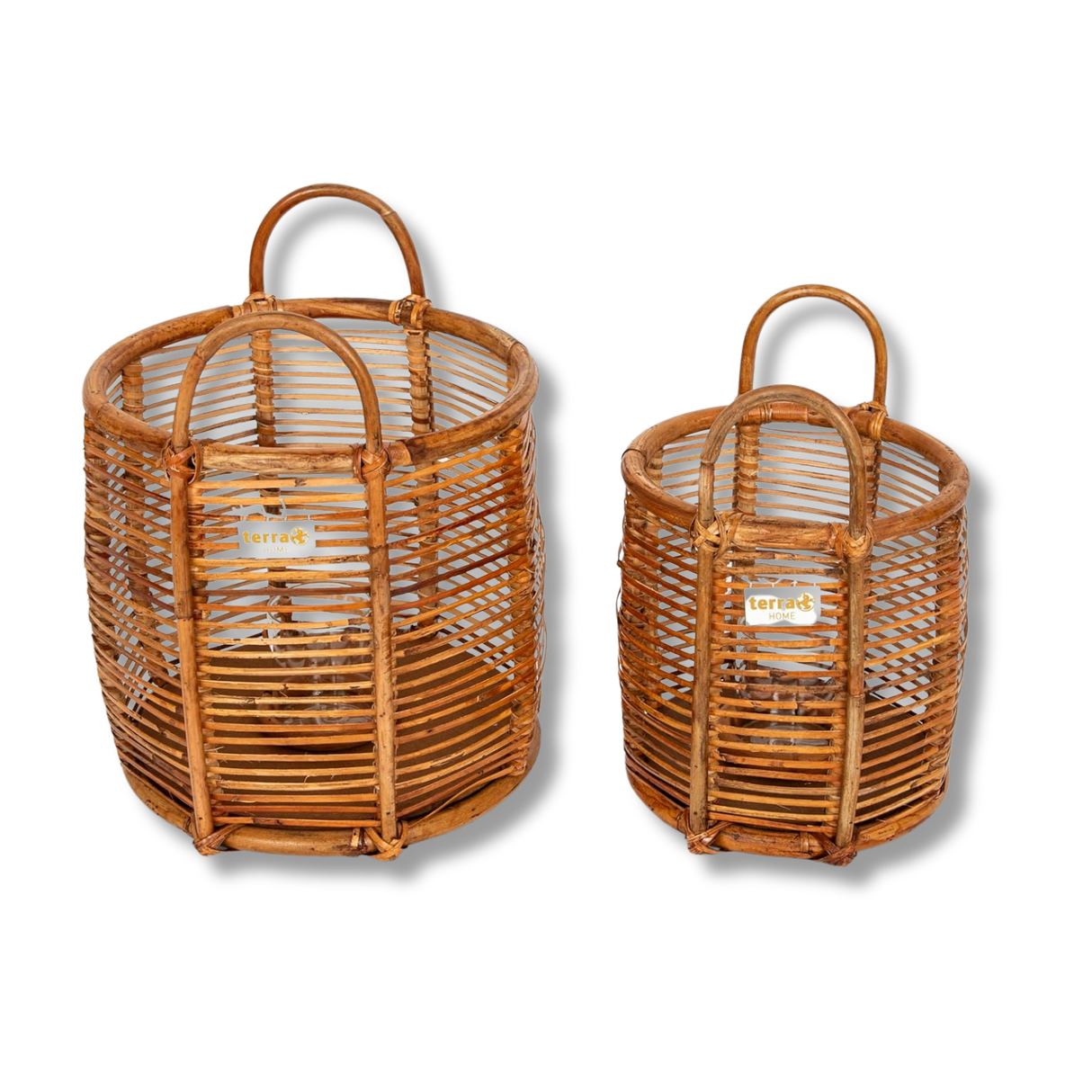 Terra Home Windlicht Set Rattan Ø28 H30 und Ø22 H26 Glas