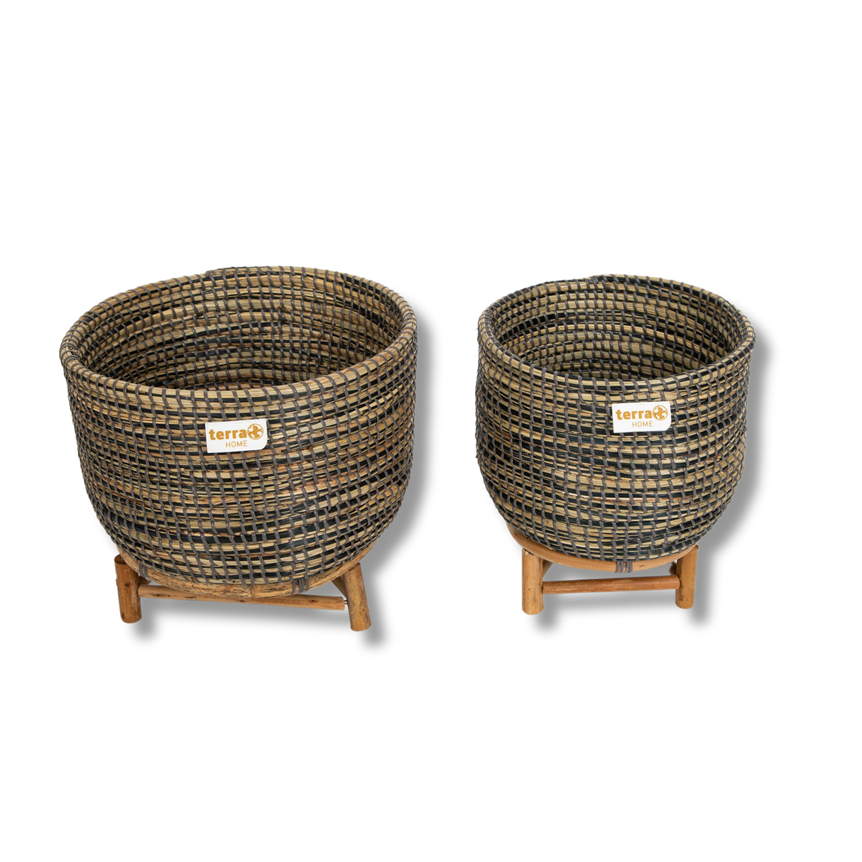 Terra Home Pflanzenübertopf 2 er Set Seegras Rattan Ø32/25 H29/19 blau