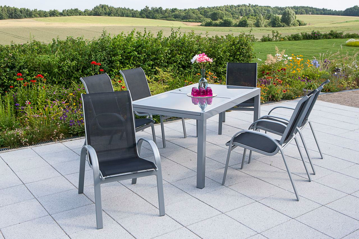 Merxx Gartenmöbelset Amalfi 7tlg. Aluminium, Textil Silber, schwarz