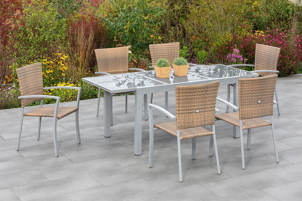 Merxx Gartenmöbelset Savona 7tlg. Aluminium, Kunststoffgeflecht silber, naturgrau