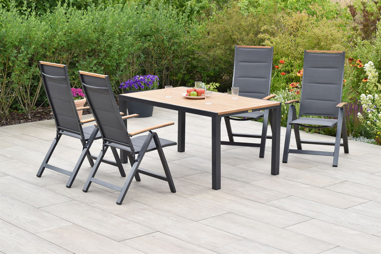 Merxx Gartenmöbelset Verona Set 5tlg. Aluminium/Textil/Akazie graphit/grau