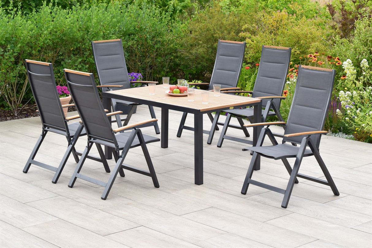 Merxx Gartenmöbelset Verona Set 7tlg. Aluminium/Textil/Akazie graphit/grau