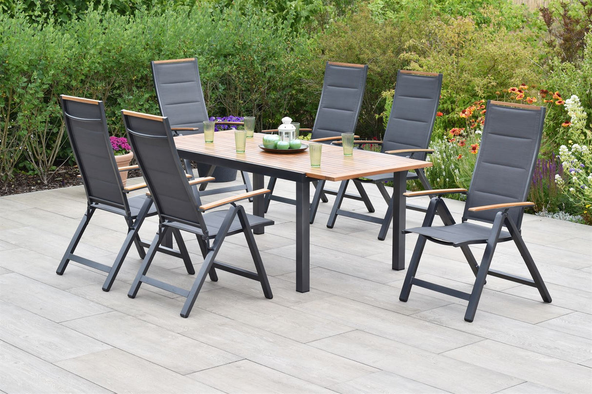 Merxx Gartenmöbelset Verona Set 7tlg. Aluminium/Textil/Akazie graphit/grau