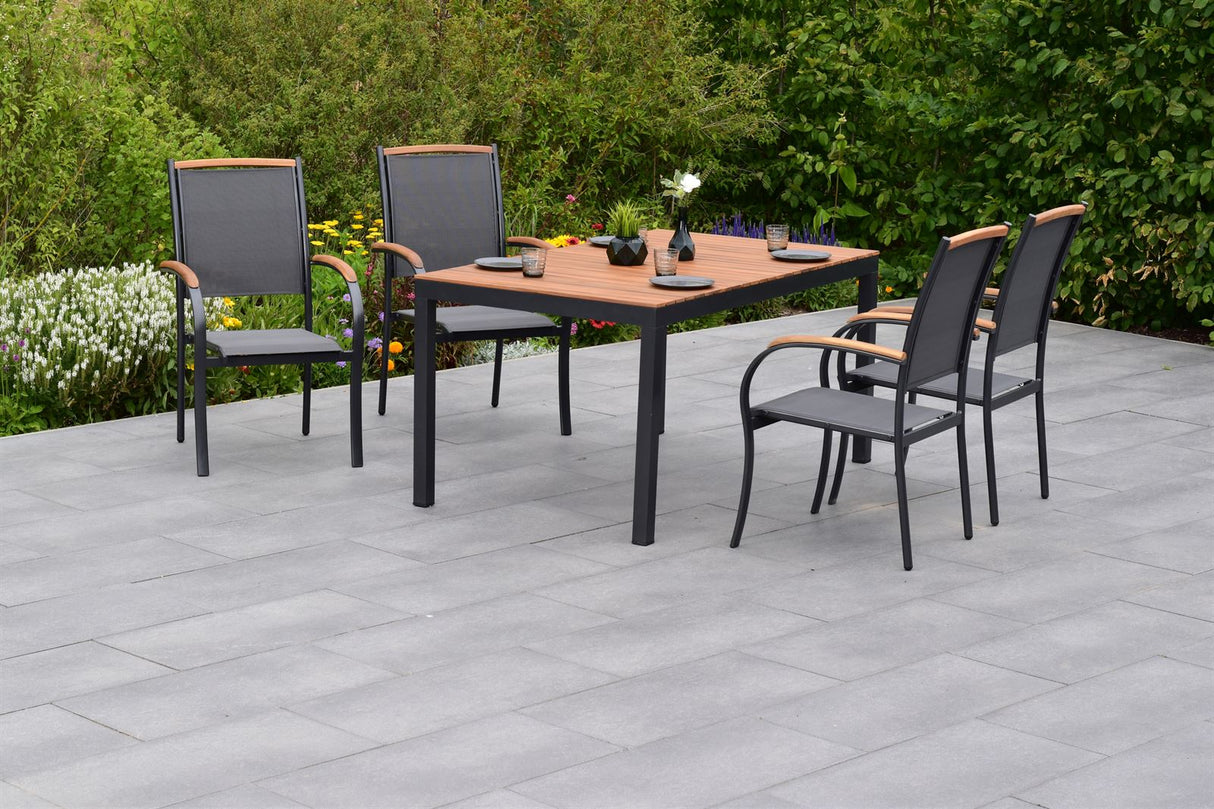 Merxx Gartenmöbelset Siena Set 5tlg. Aluminium/Textil/Akazie graphit/grau