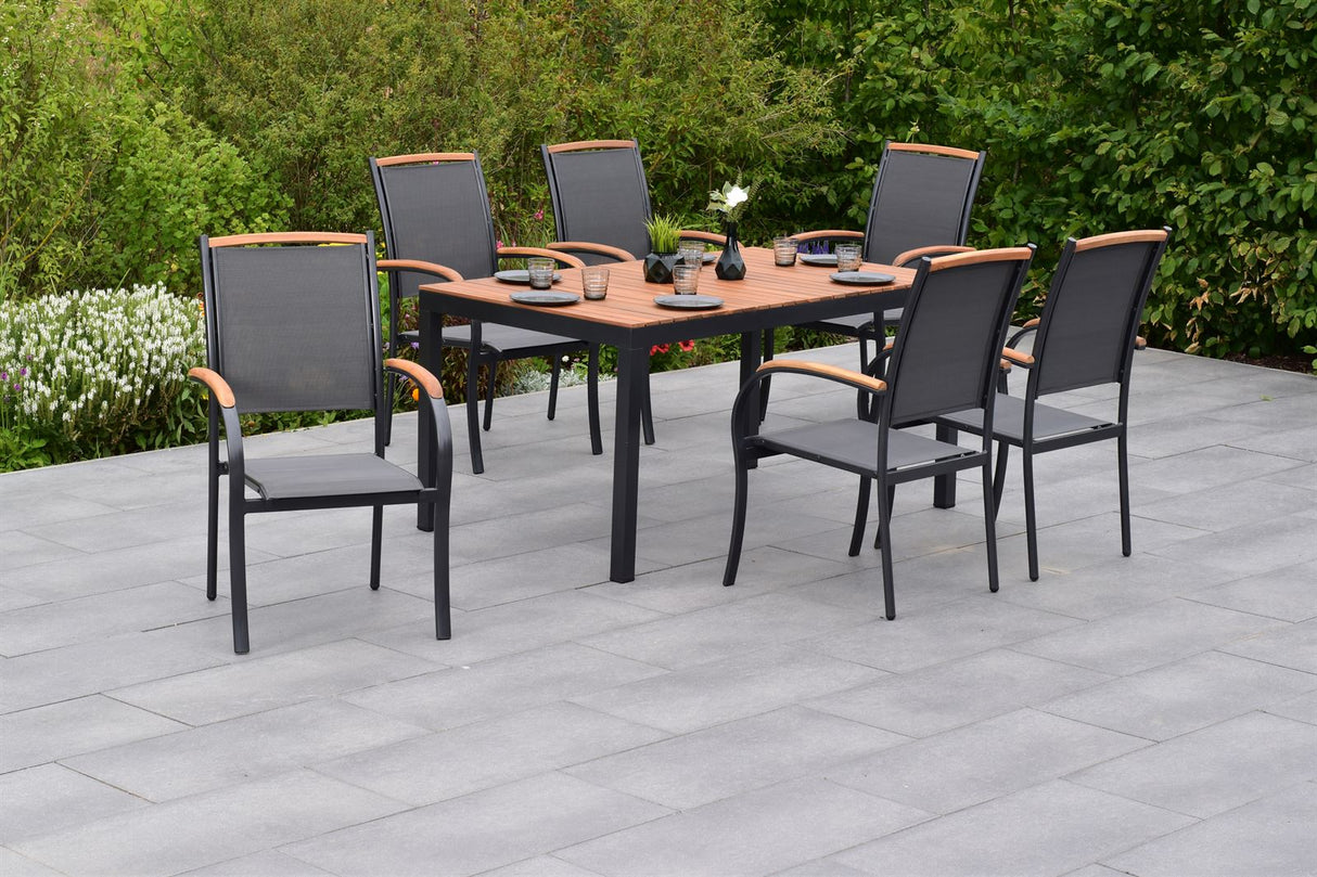 Merxx Gartenmöbelset Siena Set 7tlg. Aluminium/Textil/Akazie graphit/grau