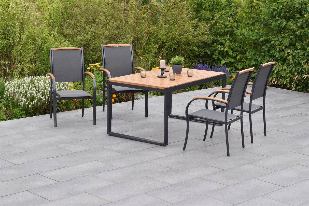 Merxx Gartenmöbelset Siena Set 5tlg. Aluminium/Textil/Akazie graphit/grau