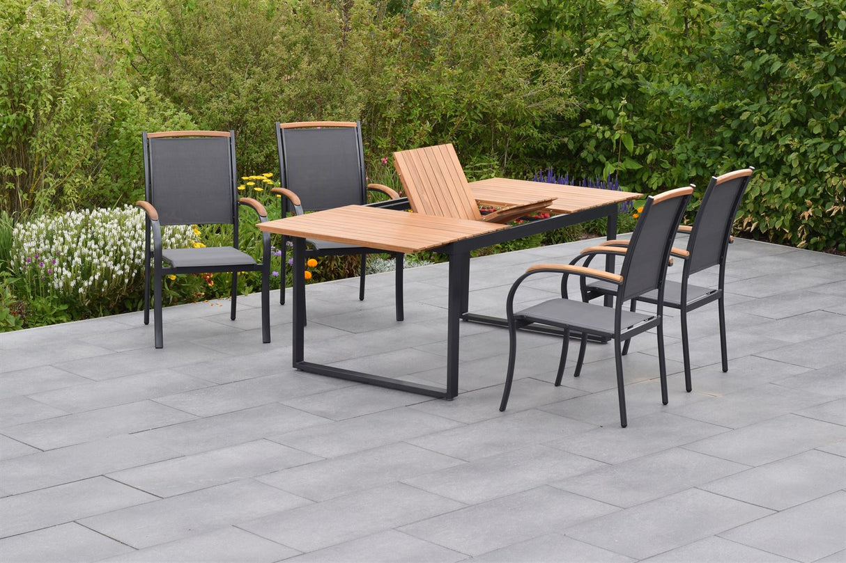 Merxx Gartenmöbelset Siena Set 5tlg. Aluminium/Textil/Akazie graphit/grau