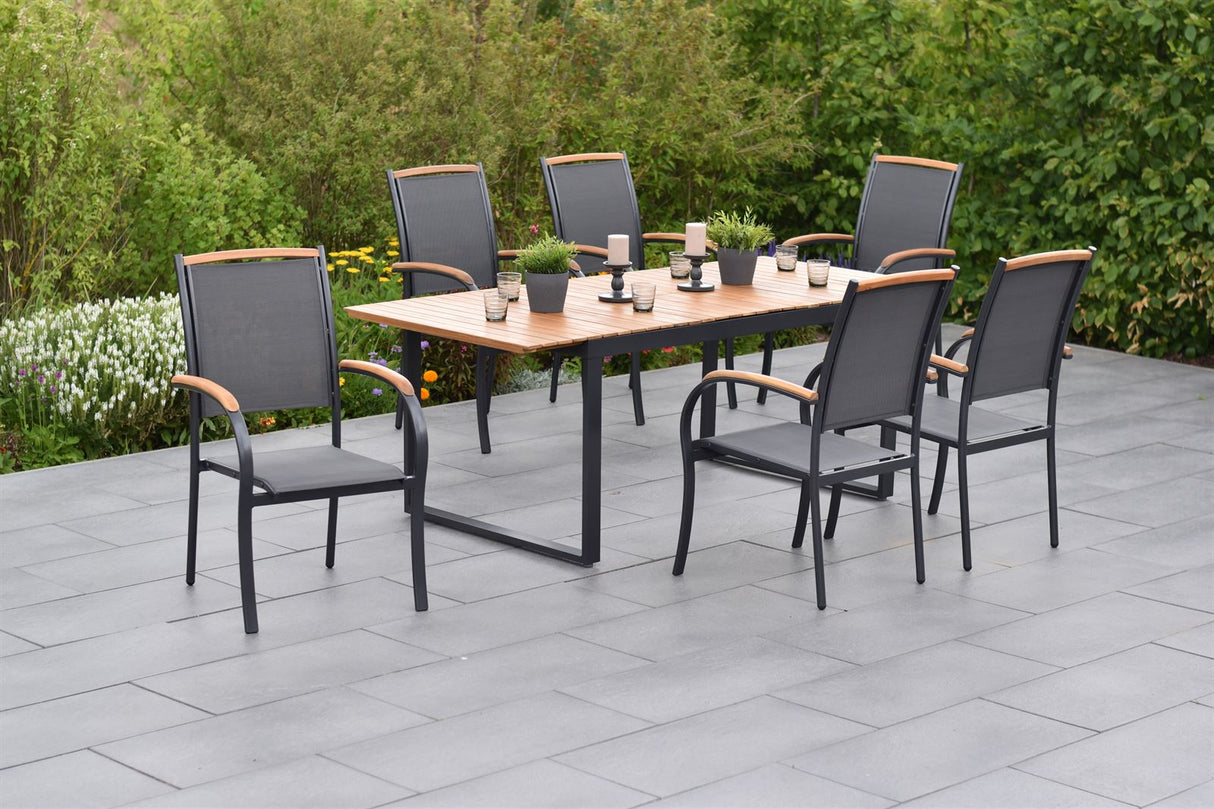 Merxx Gartenmöbelset Siena Set 7tlg. Aluminium/Textil/Akazie graphit/grau