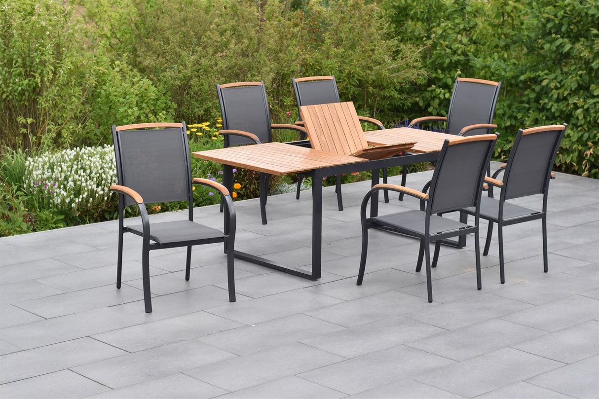 Merxx Gartenmöbelset Siena Set 7tlg. Aluminium/Textil/Akazie graphit/grau