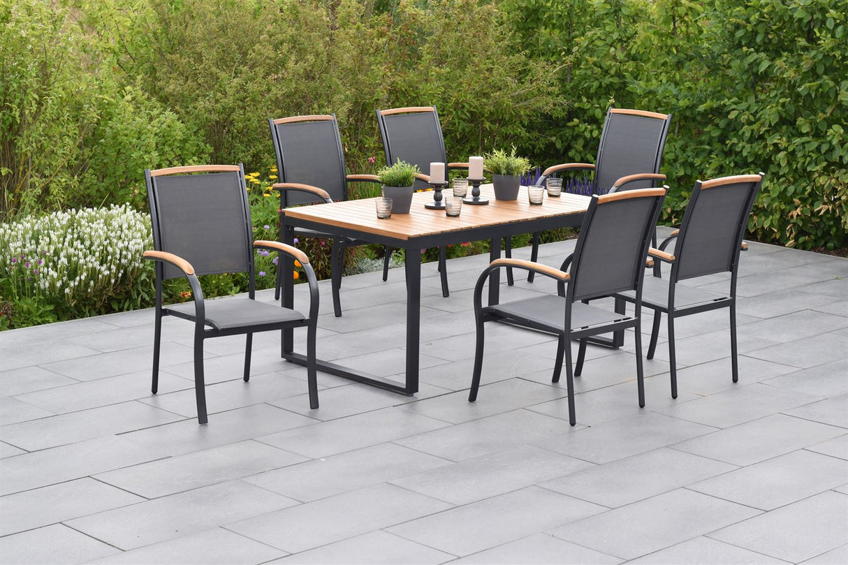 Merxx Gartenmöbelset Siena Set 7tlg. Aluminium/Textil/Akazie graphit/grau