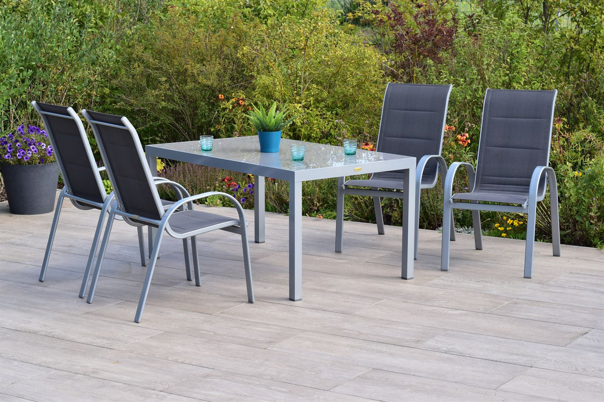 Merxx Gartenmöbelset Amalfi di Lusso Set 5tlg., anthrazit Aluminium/Textil silber/anthrazit