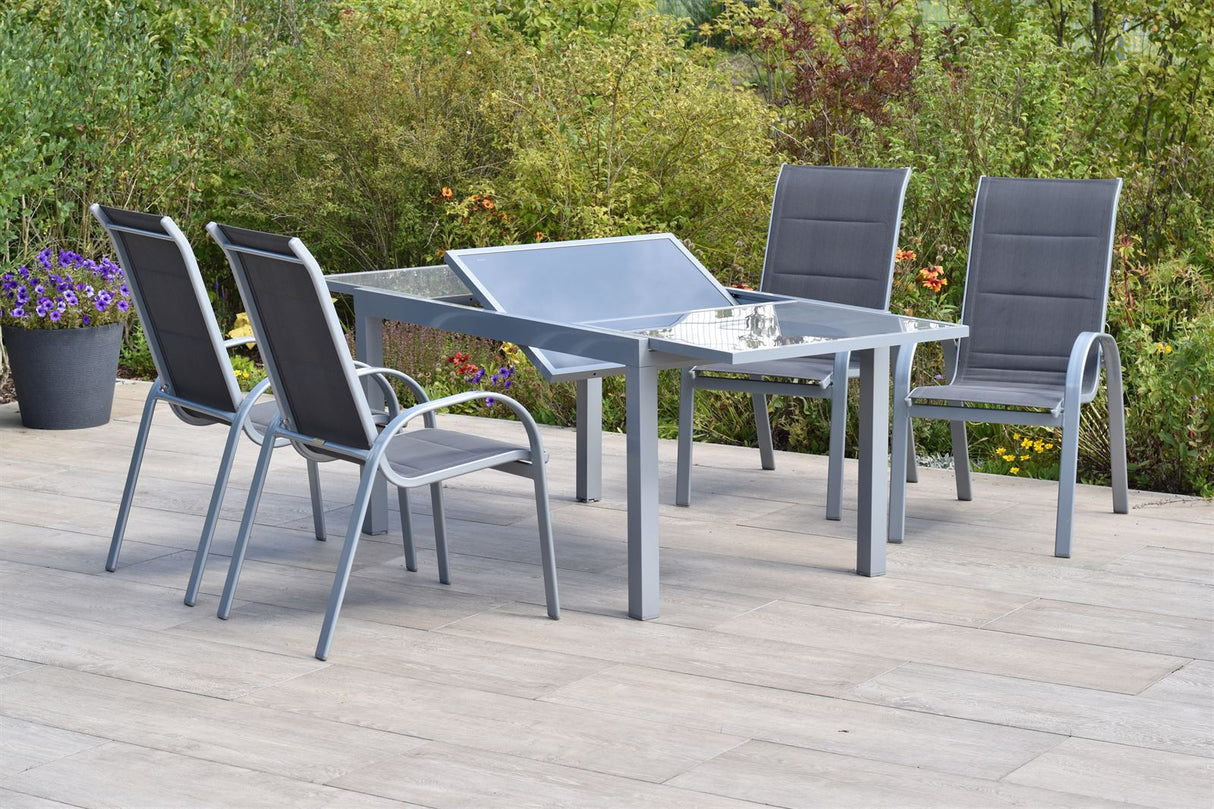 Merxx Gartenmöbelset Amalfi di Lusso Set 5tlg., anthrazit Aluminium/Textil silber/anthrazit