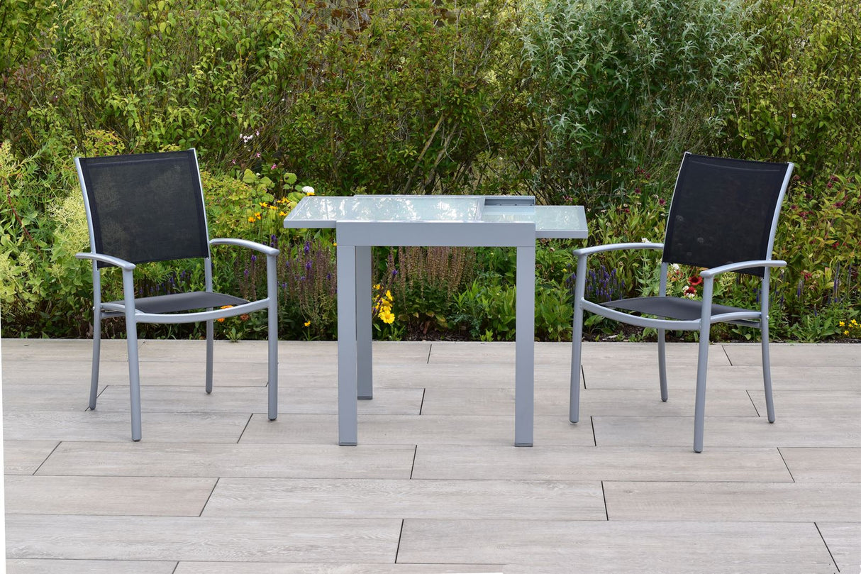 Merxx Gartenmöbelset Milano Set 3tlg. Aluminium/Textil silber/schwarz