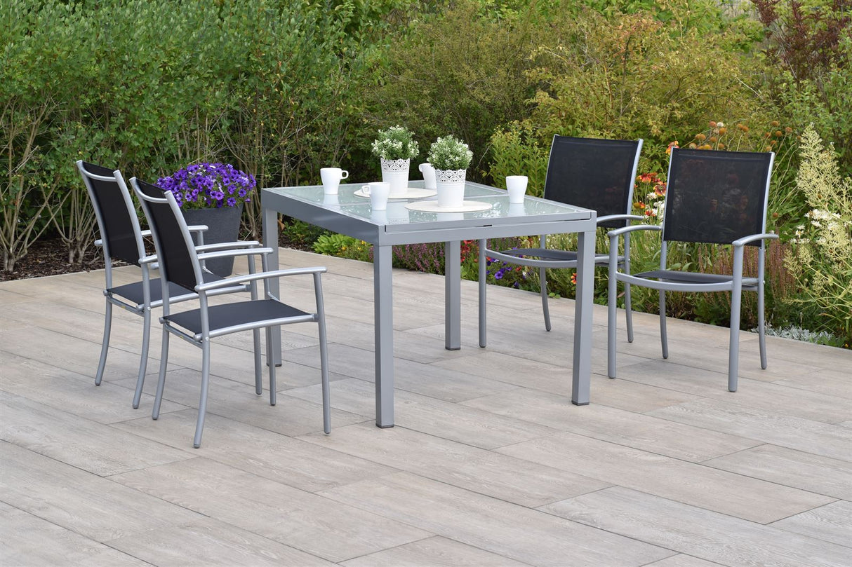 Merxx Gartenmöbelset Milano Set 5tlg. Aluminium/Textil silber/schwarz