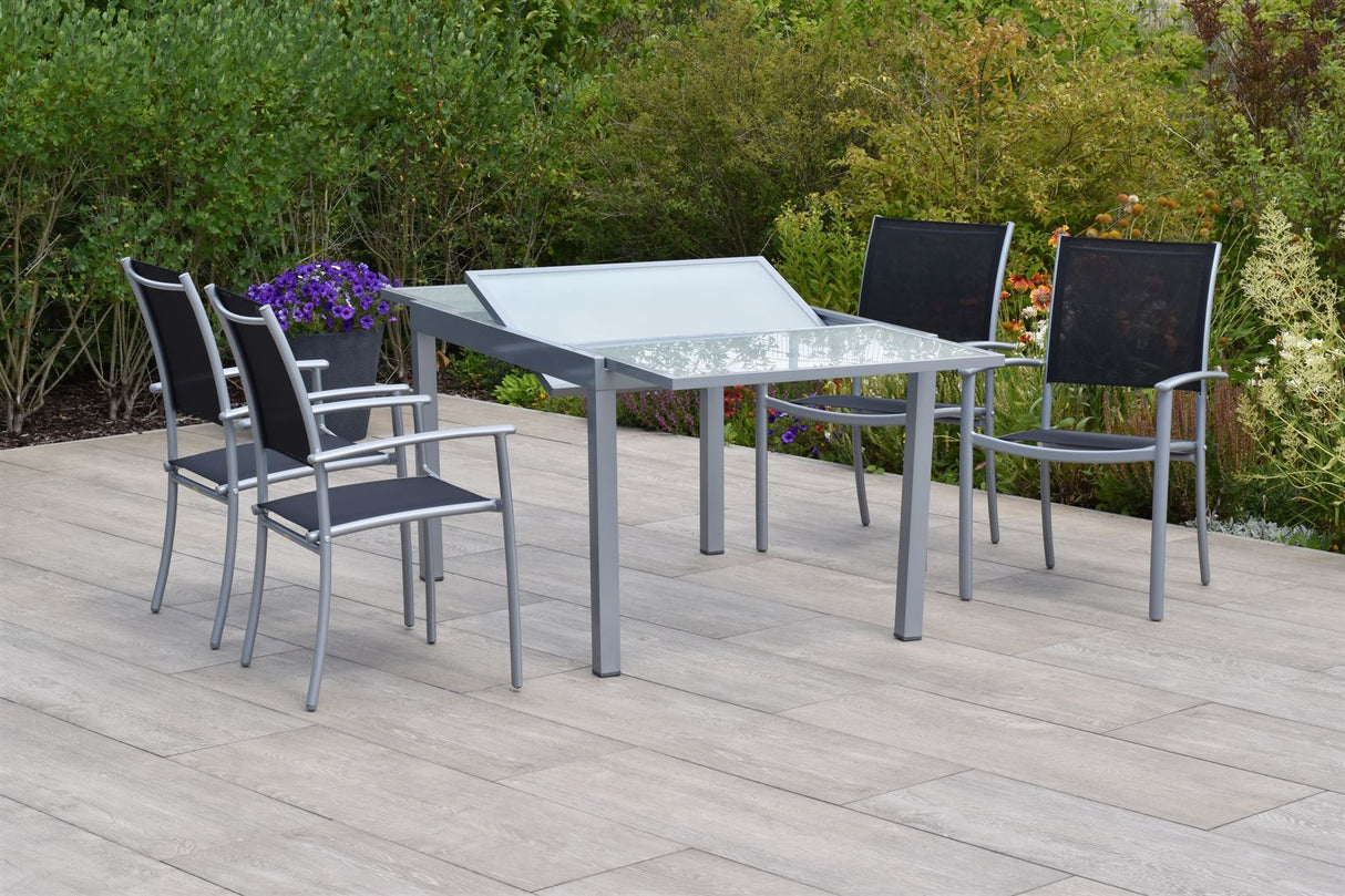 Merxx Gartenmöbelset Milano Set 5tlg. Aluminium/Textil silber/schwarz