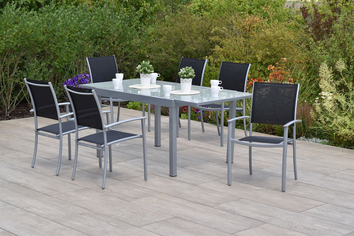 Merxx Gartenmöbelset Milano Set 7tlg. Aluminium/Textil silber/schwarz