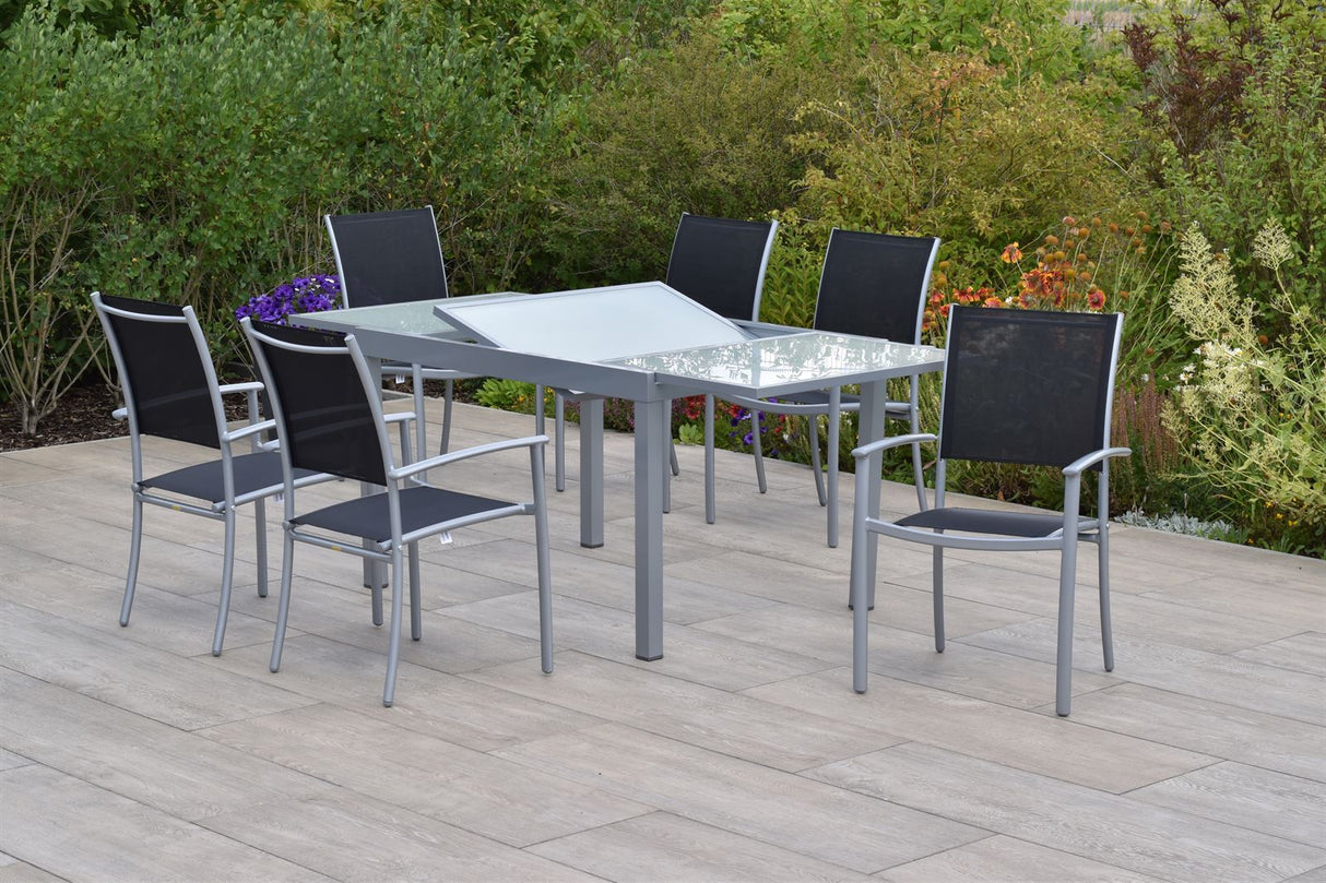 Merxx Gartenmöbelset Milano Set 7tlg. Aluminium/Textil silber/schwarz