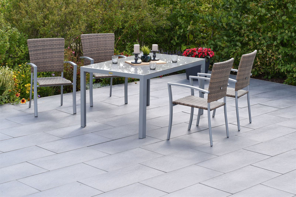 Merxx Gartenmöbelset Savona Set 5tlg. Aluminium/Kunststoffgeflecht silber/naturgrau