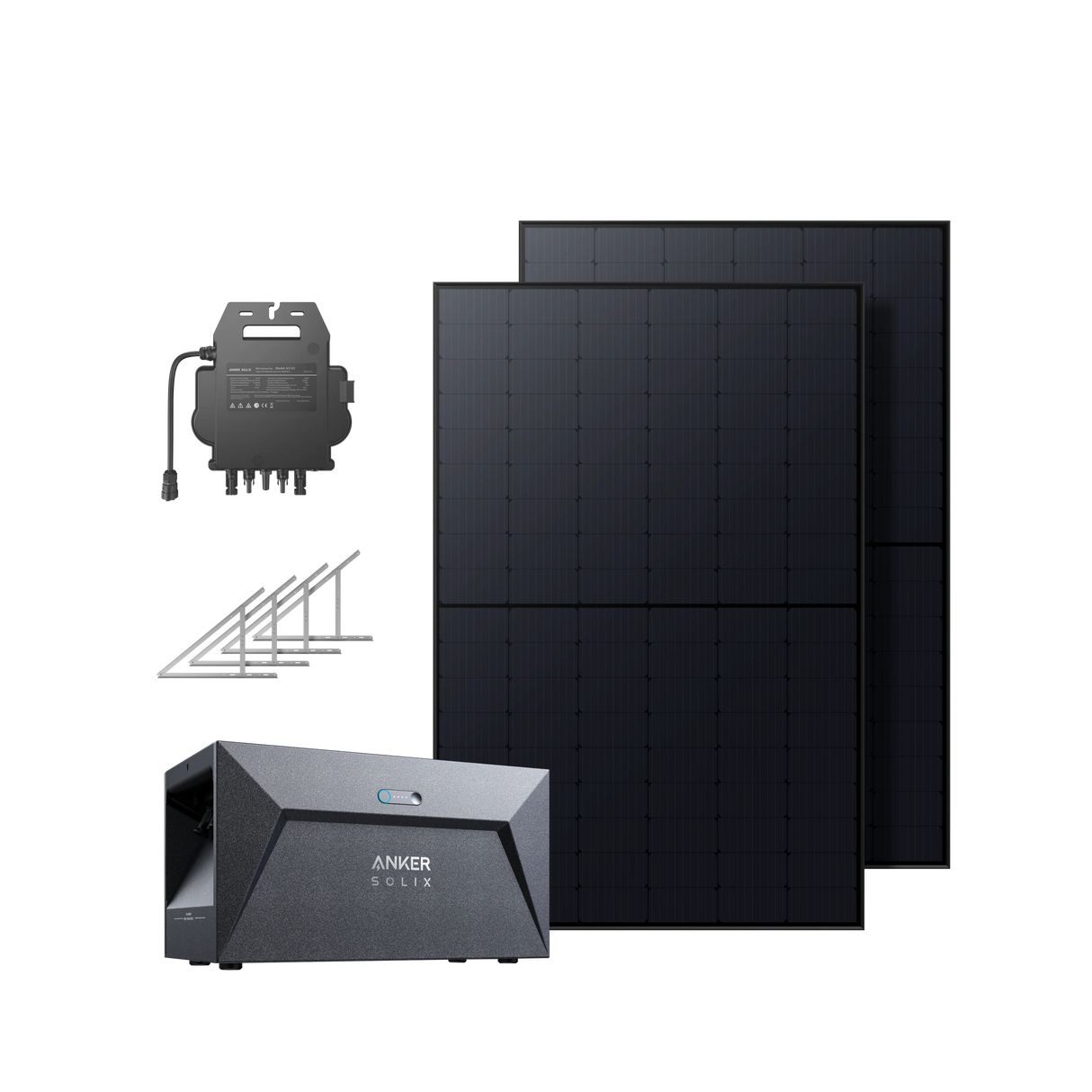 Anker SOLIX Balkonkraftwerk 2× RS40B Panel 410W, MI80 800W Wechselrichter mit Solarbank E1600, Bodenhalterung xxx EOL