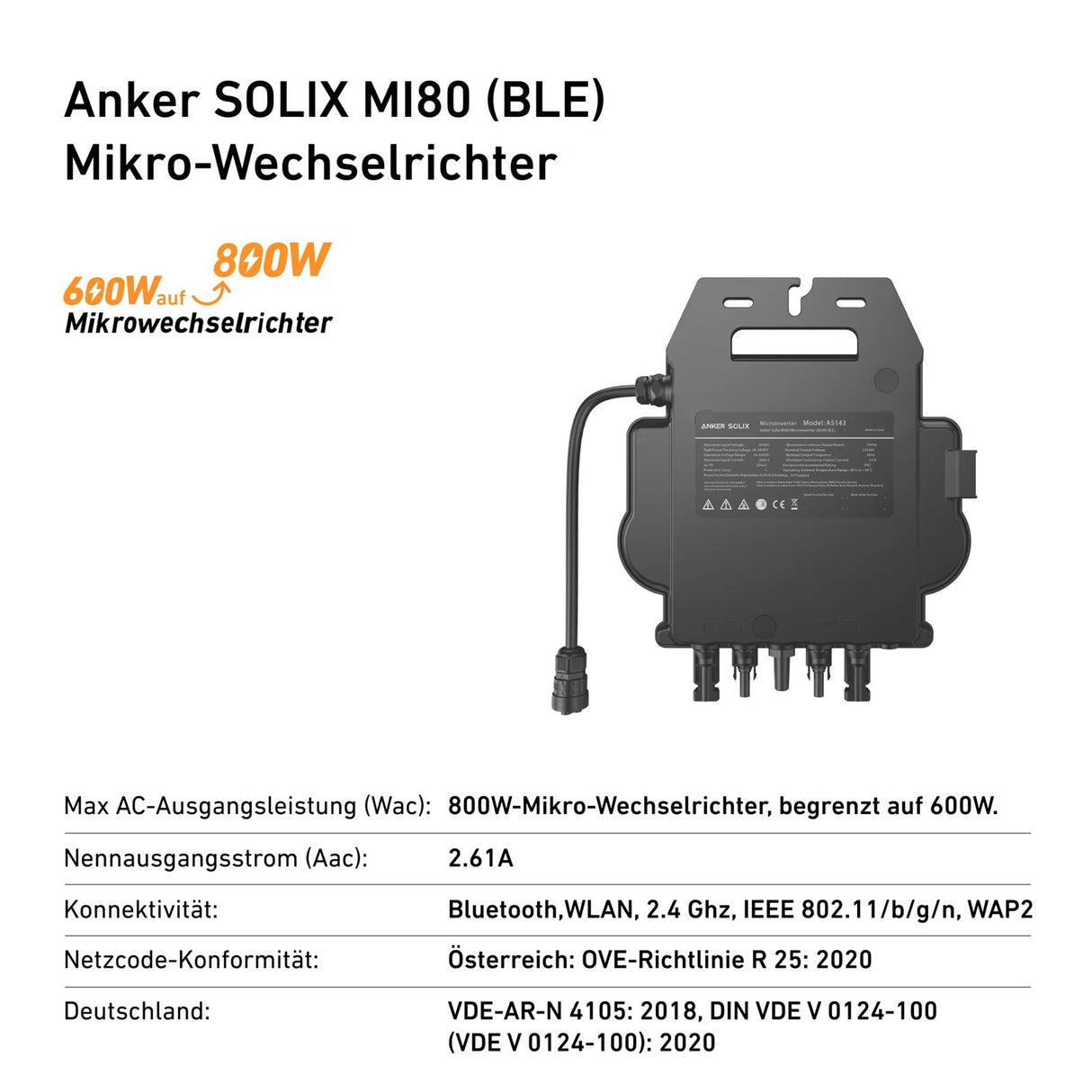 Anker SOLIX MI80 800W Wechselrichter mit MI - Schuko Kabel 5m